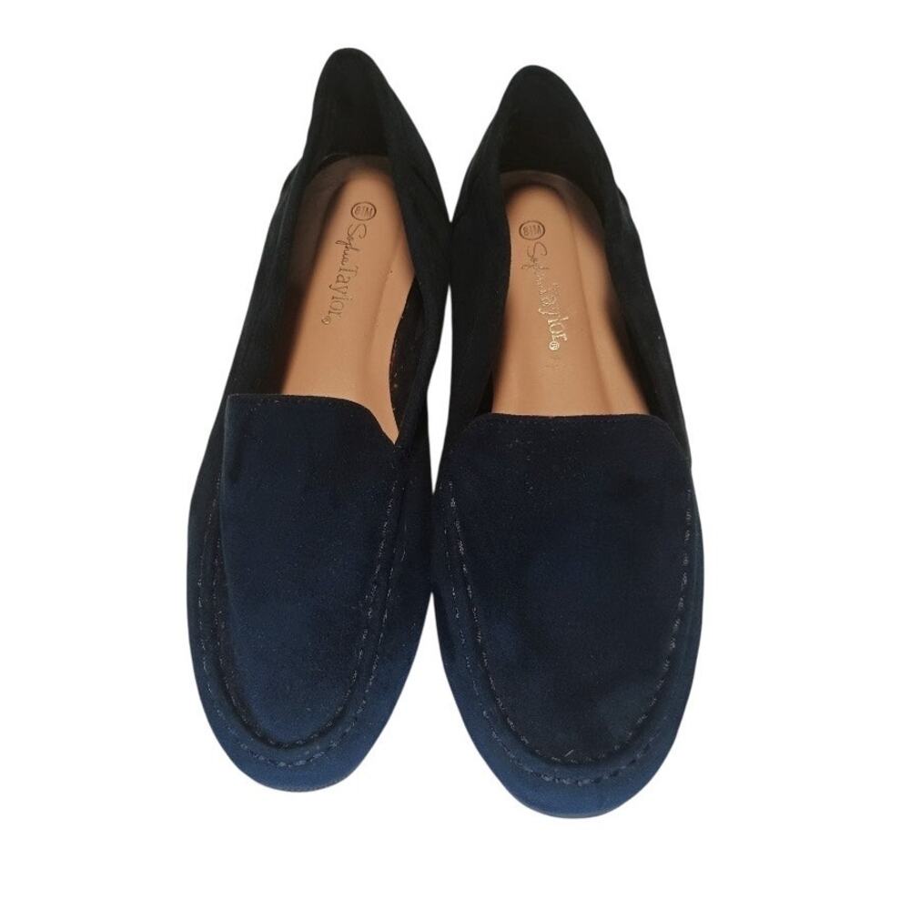 Sophia Taylor, Navy Blue microsuede slip on flats loafers, women’s 8.5m New